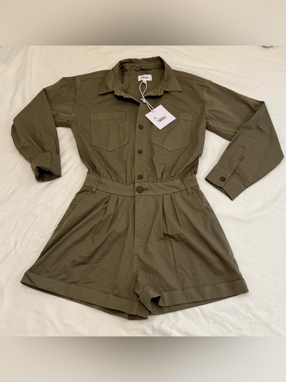 NWT Pistola Archie Romper XS Soft Moss Utility Long Sleeve $178